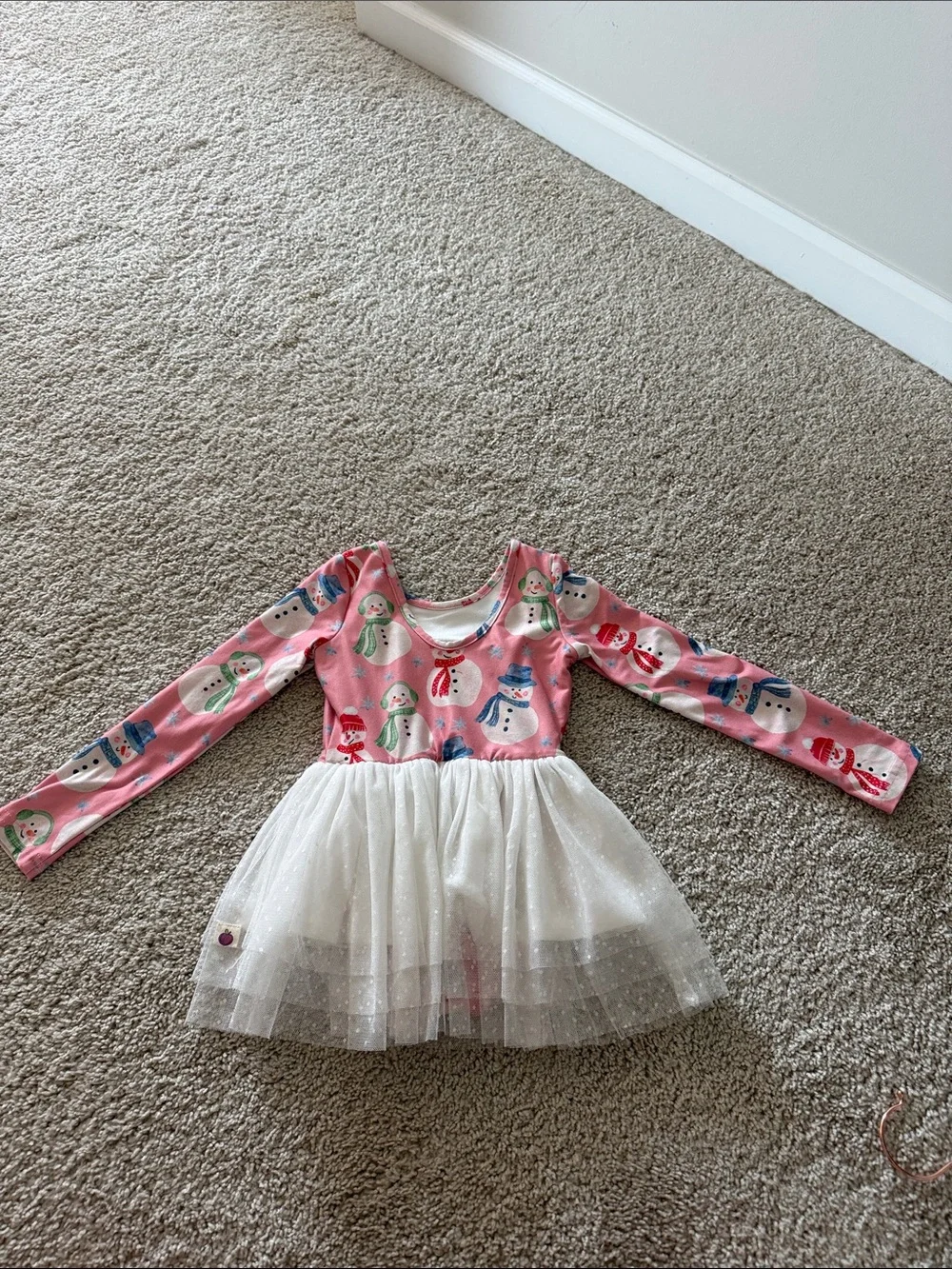 cheeky plum Pink Snowman Tutu Dress with White Sparkle Skirt